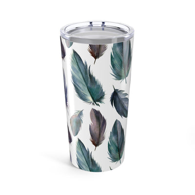 Boho Teal Plumb Feather Print 20oz Tumbler - Stylish Travel Mug for Outdoor Lovers