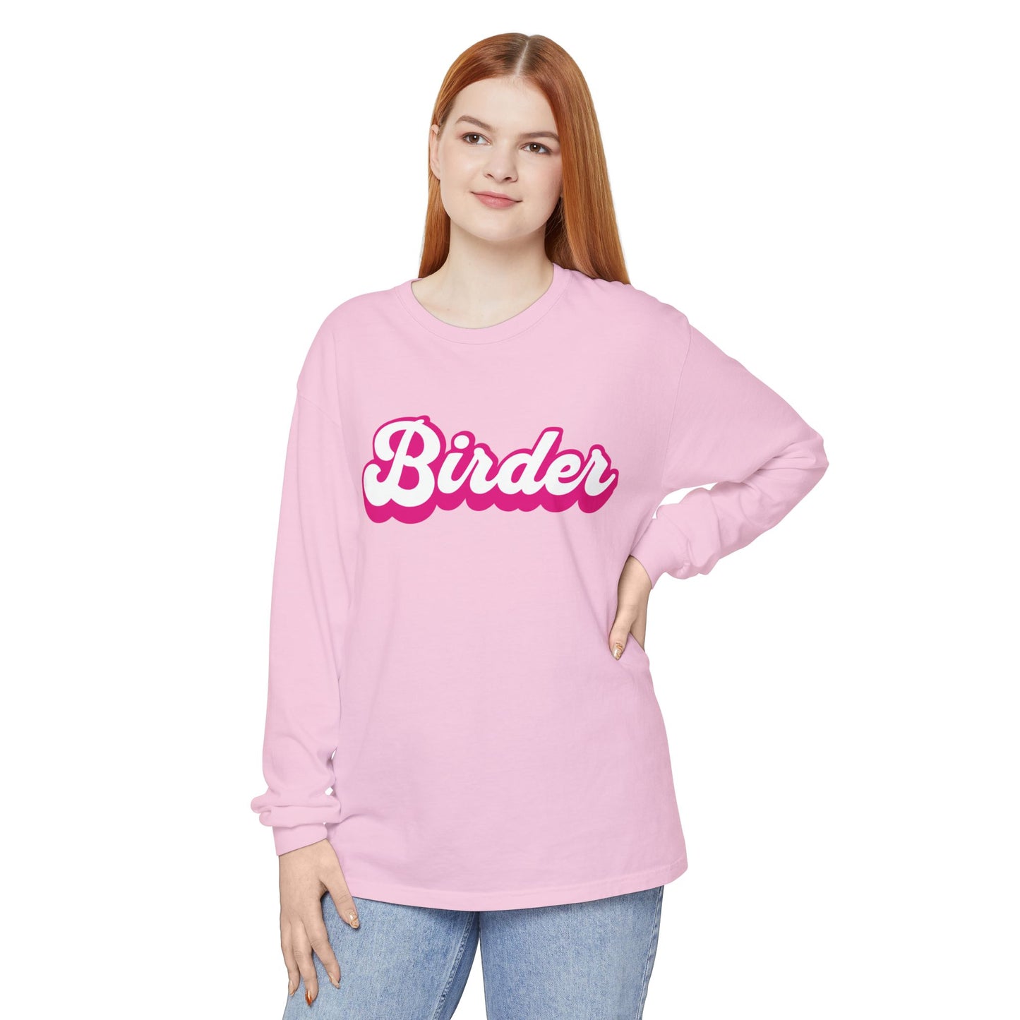 Pink Birder Unisex Garment-dyed Long Sleeve T-Shirt