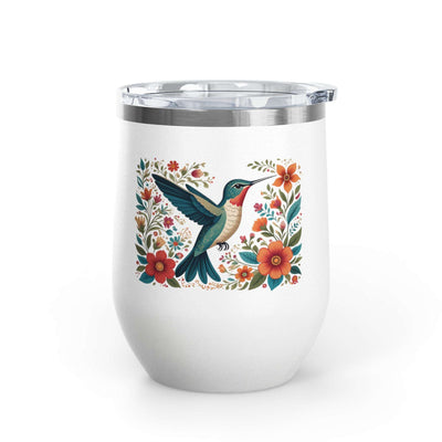 Hummingbird In Bloom Wine Tumbler- 12oz Insulated Cup