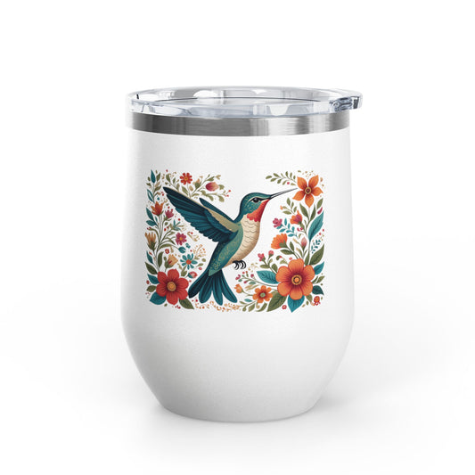 Hummingbird In Bloom Wine Tumbler- 12oz Insulated Cup