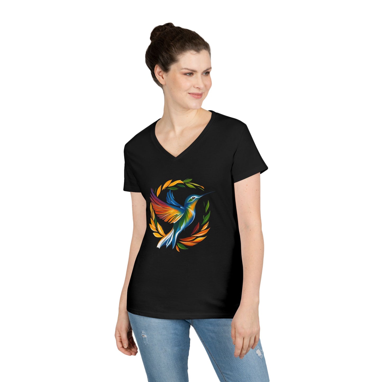 Rainbow Hummingbird Ladies' V-Neck T-Shirt