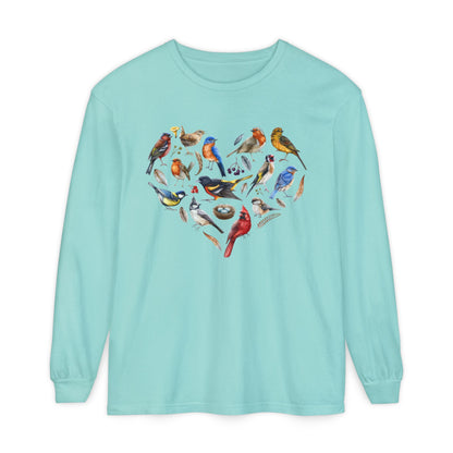 The Nerdy Birder Bird Heart Unisex Garment-dyed Long Sleeve T-Shirt
