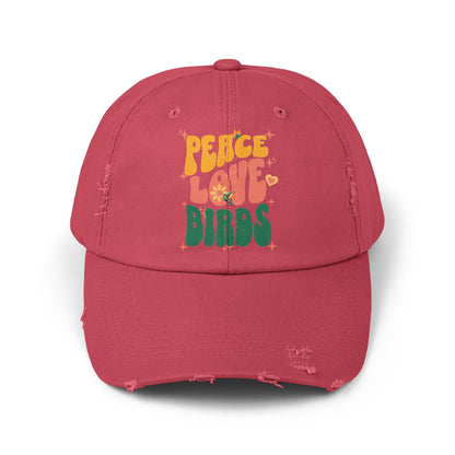 Peace Love Birds Vintage Style Hat - Unisex Distressed Cap