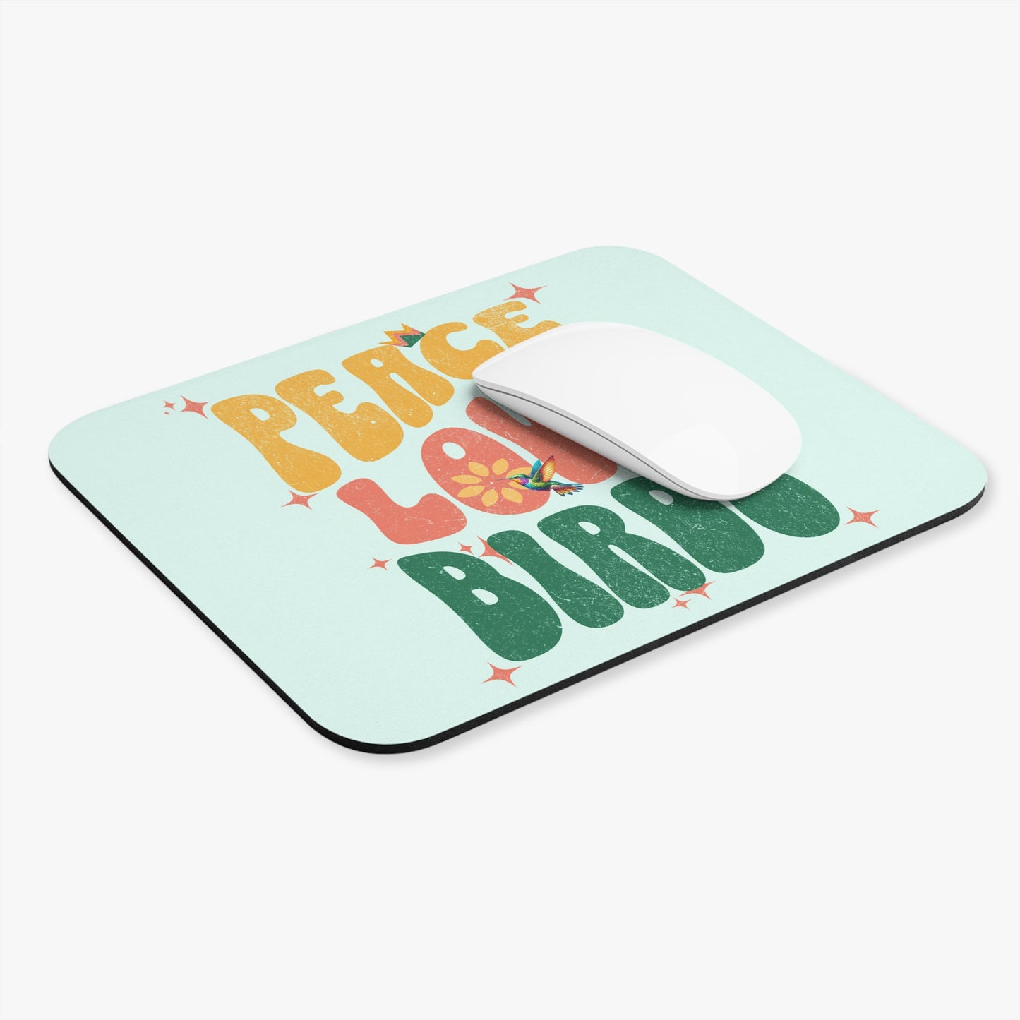 Peace Love Birds Mint Mouse Pad - Fun & Colorful Desk Accessory for Bird Lovers