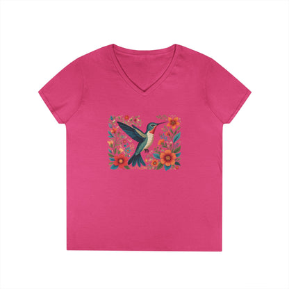 Hummingbird Blooms Ladies' V-Neck T-Shirt