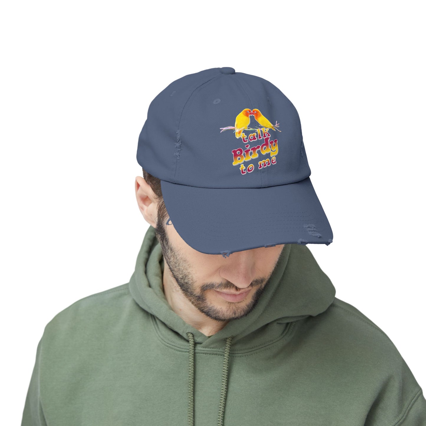 Talk Birdy To Me Distressed Cap, Casual Hat for Bird Lovers, Unique Gift for Nature Enthusiasts, Trendy Apparel for Outdoor Adventures