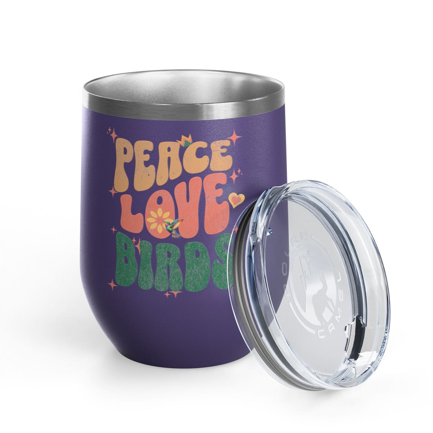 Peace Love Birds Wine Tumbler - 12oz Insulated Cup for Nature Lovers