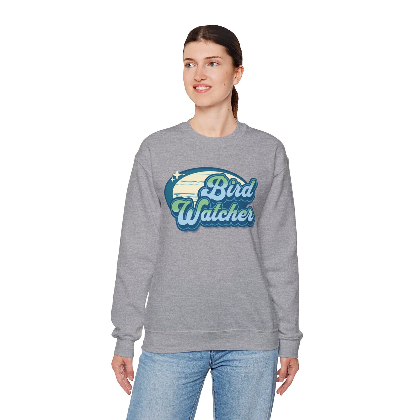 Bird Watcher Teal Graphic Unisex Crewneck Sweatshirt