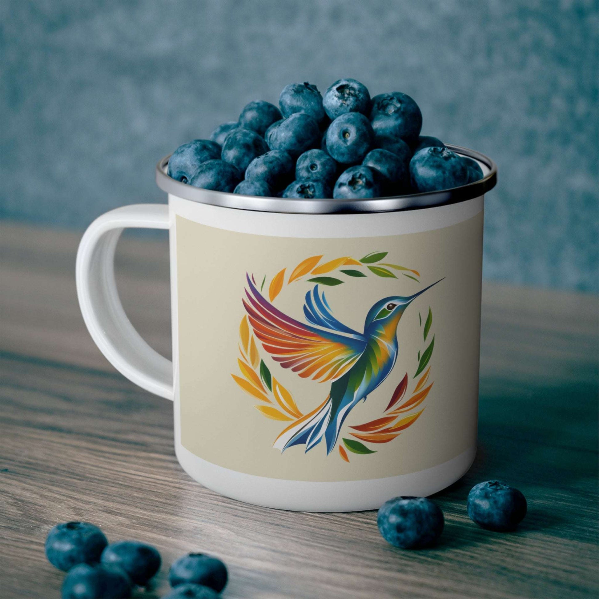 Hummingbird Rainbow Enamel Camping Mug - Nature Lover Gift, Outdoor Adventure Drinkware