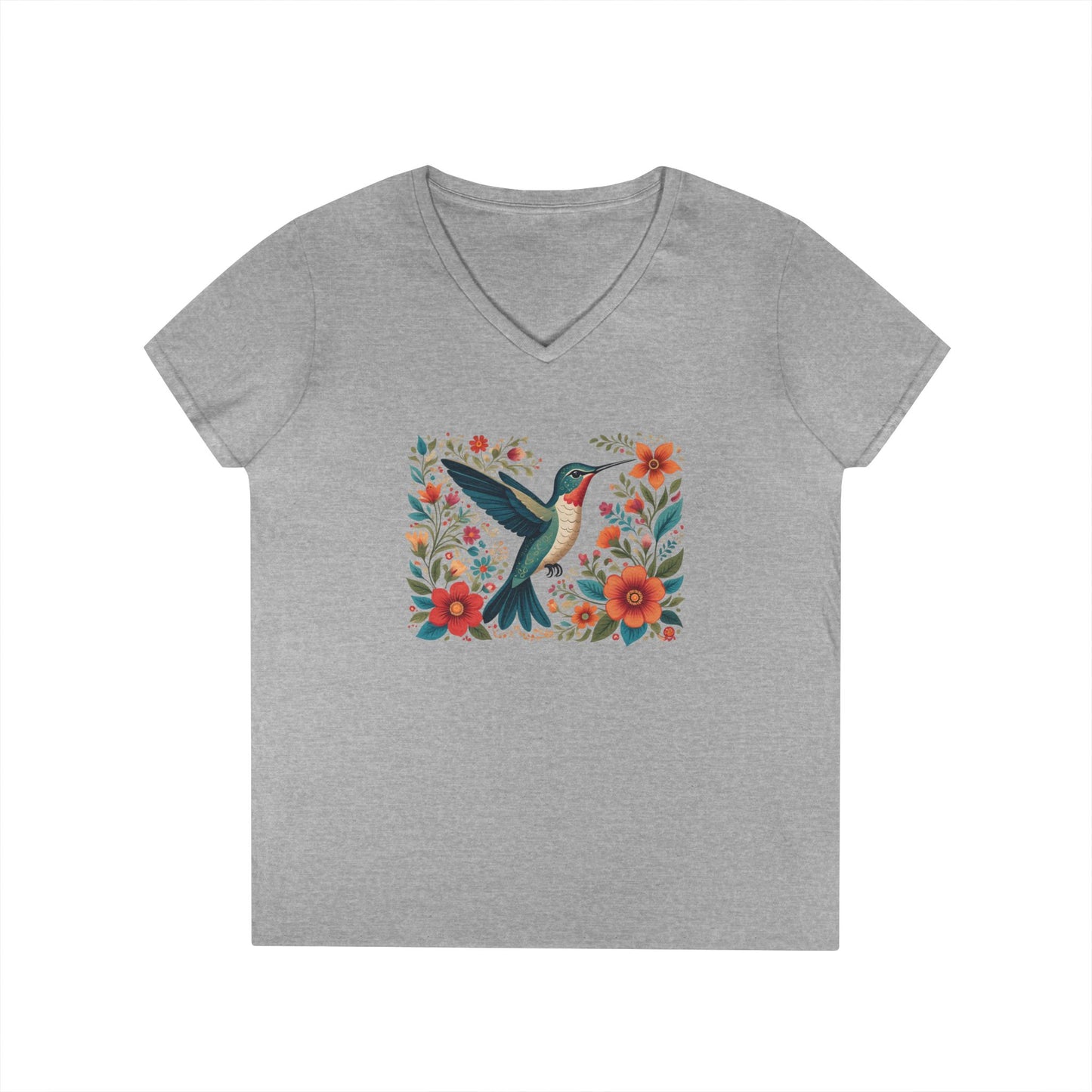 Hummingbird Blooms Ladies' V-Neck T-Shirt