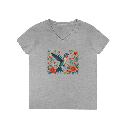 Hummingbird Blooms Ladies' V-Neck T-Shirt