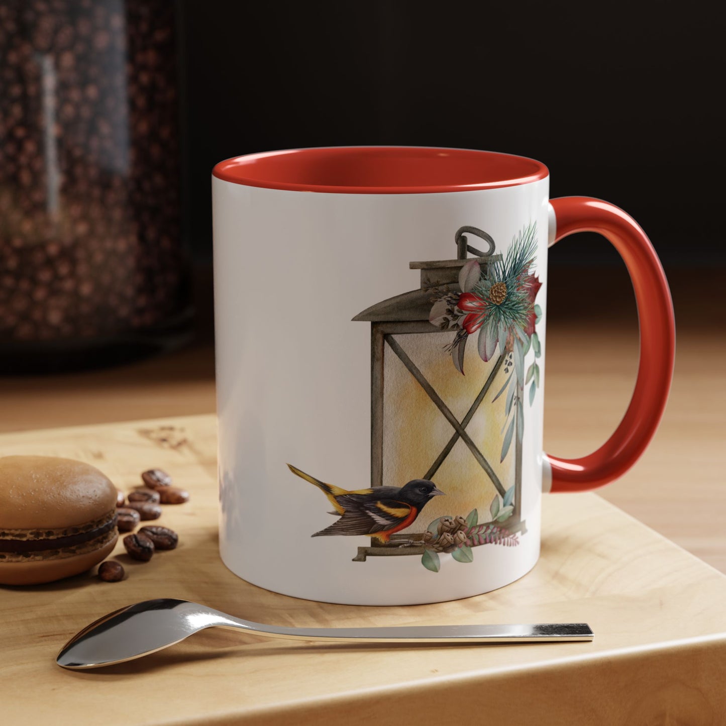 Cozy Christmas Lantern Accent Coffee Mug – Perfect Gift for Bird Lovers