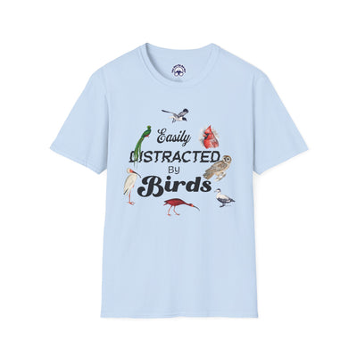 Easily Distracted by Birds T-Shirt - Unisex Softstyle Tee for Bird Lovers