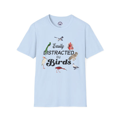 Easily Distracted by Birds T-Shirt - Unisex Softstyle Tee for Bird Lovers
