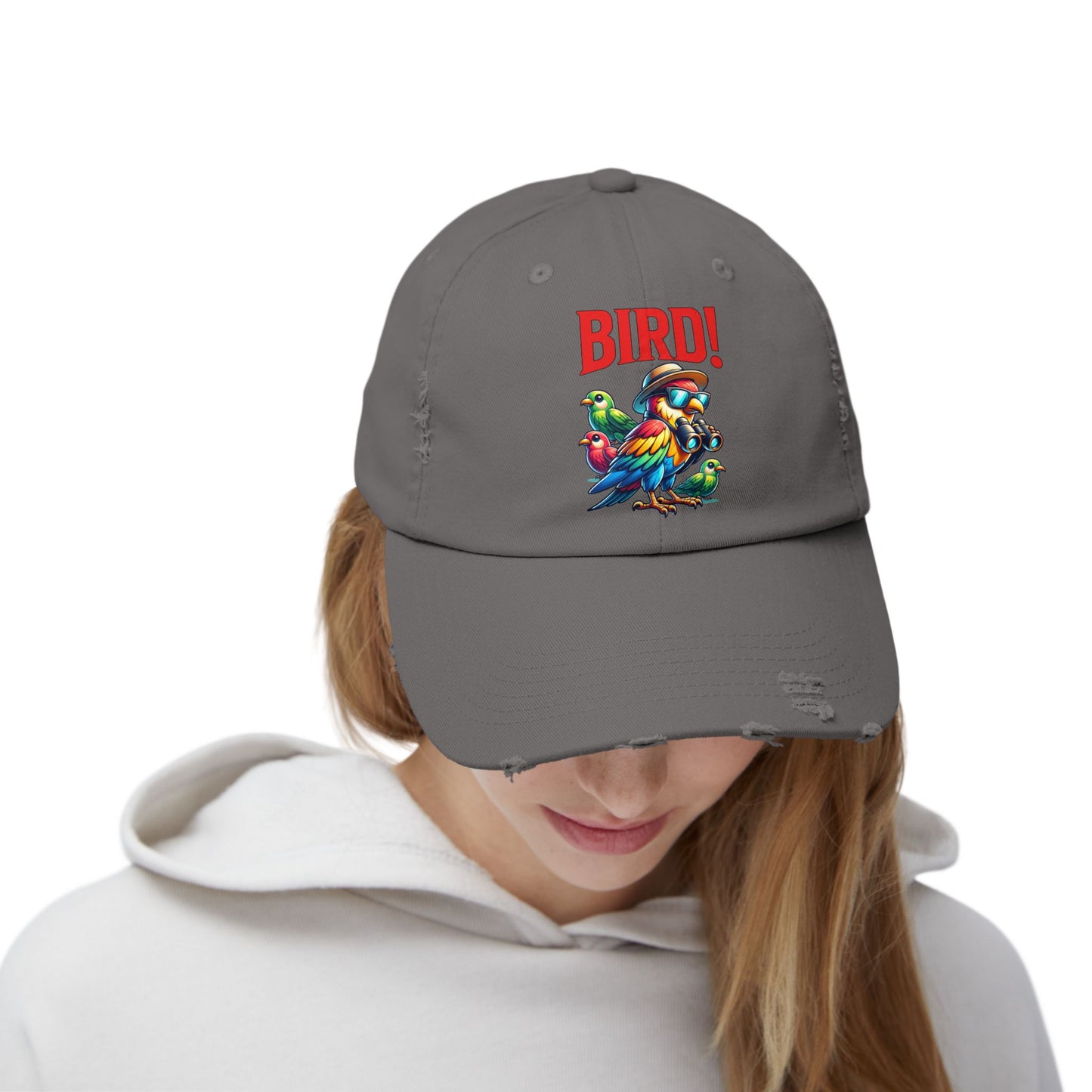 The Nerdy Birder BIRD! Vintage Style Hat - Unisex Distressed Cap