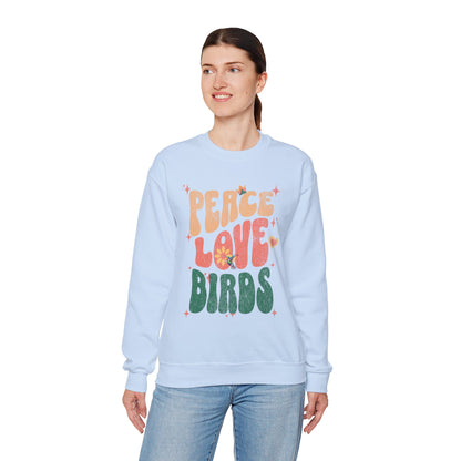 Peace Love Birds Crewneck Sweatshirt - Unisex Cozy Fashion for Nature Lovers