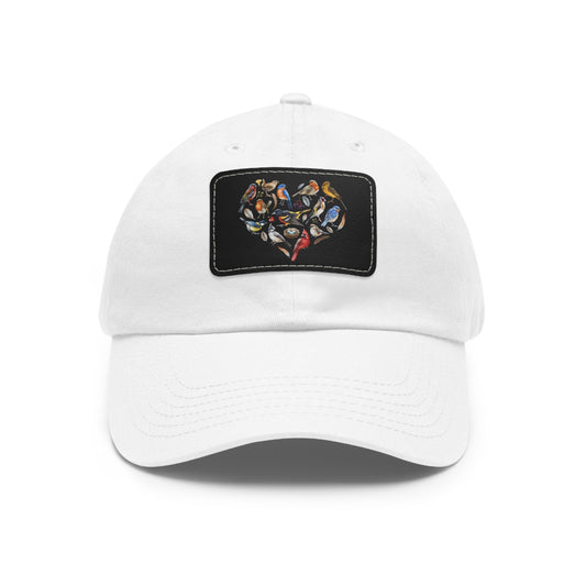 Bird Heart Hat with Leather Patch, Casual Cap for Bird Lovers