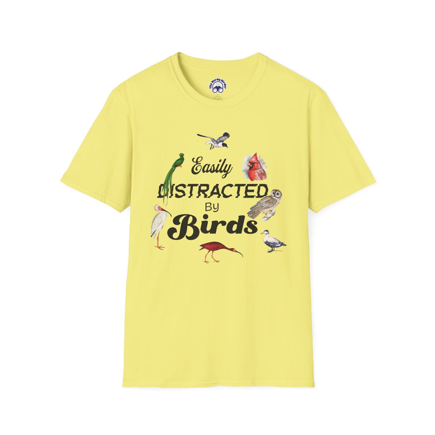 Easily Distracted by Birds T-Shirt - Unisex Softstyle Tee for Bird Lovers