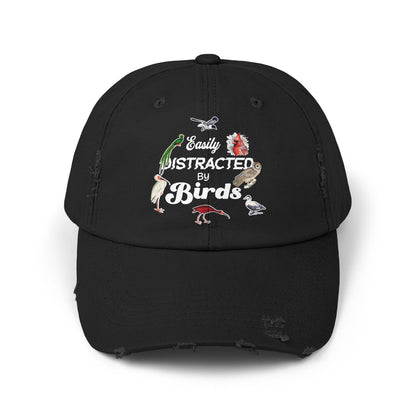 Easily Distracted By Birds Vintage Style Hat - Unisex Distressed Cap