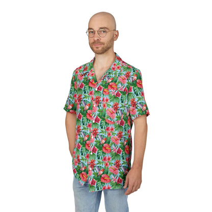 The Nerdy Birder - Tropical Hummingbird Button-Down Shirt, Summer Shirt, Hawaiian Shirt, Beachwear, Vacation Essentials, Casual Outfit