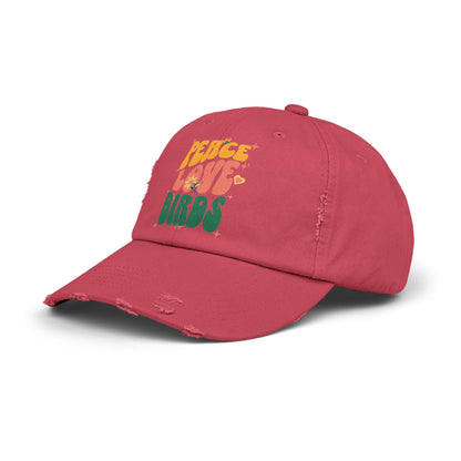 Peace Love Birds Vintage Style Hat - Unisex Distressed Cap