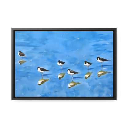 Serene Bird Reflection Canvas Wrap - Horizontal Wall Art for Nature Lovers