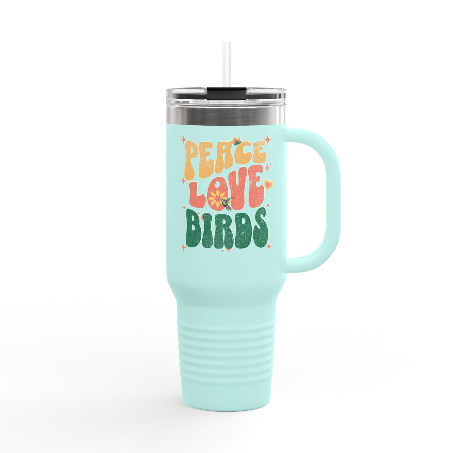 The Nerdy Birder Peace Love Birds Insulated Travel Mug, 40oz