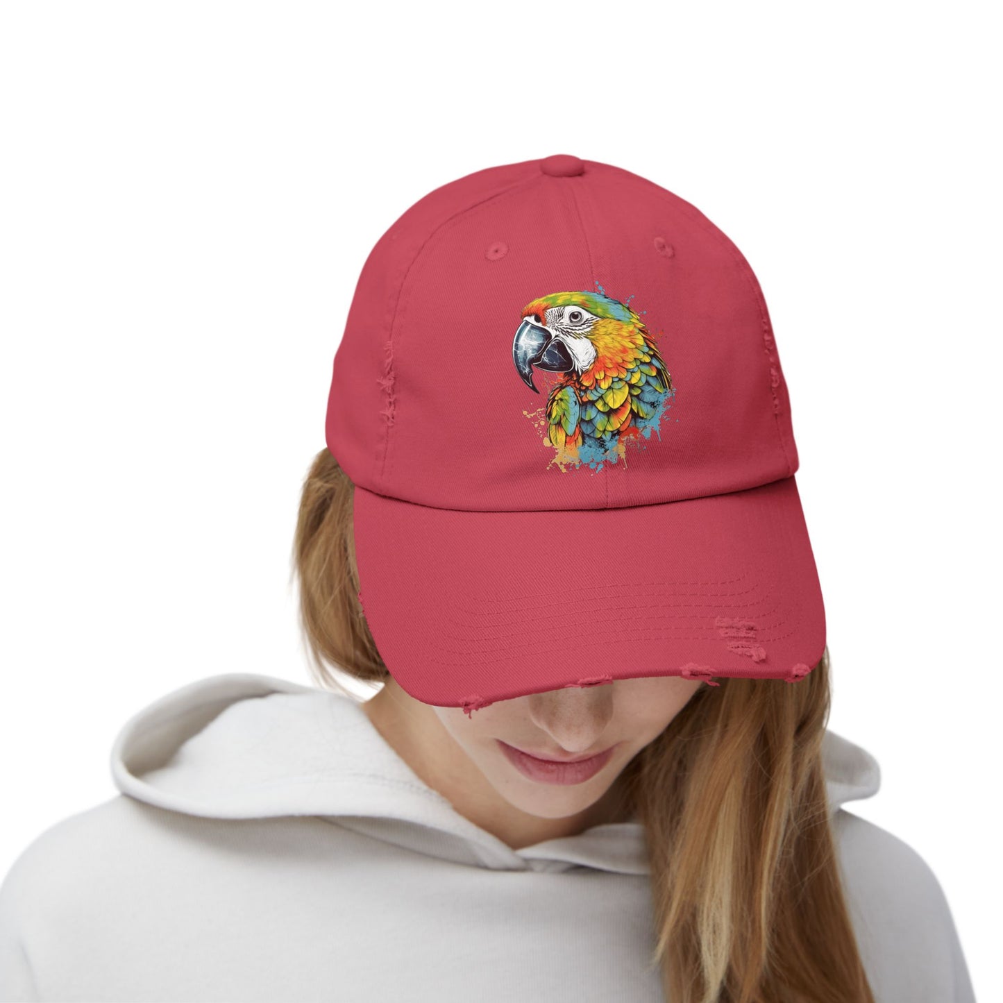 The Nerdy Birder Colorful Parrot Vintage Style Hat - Unisex Distressed Cap