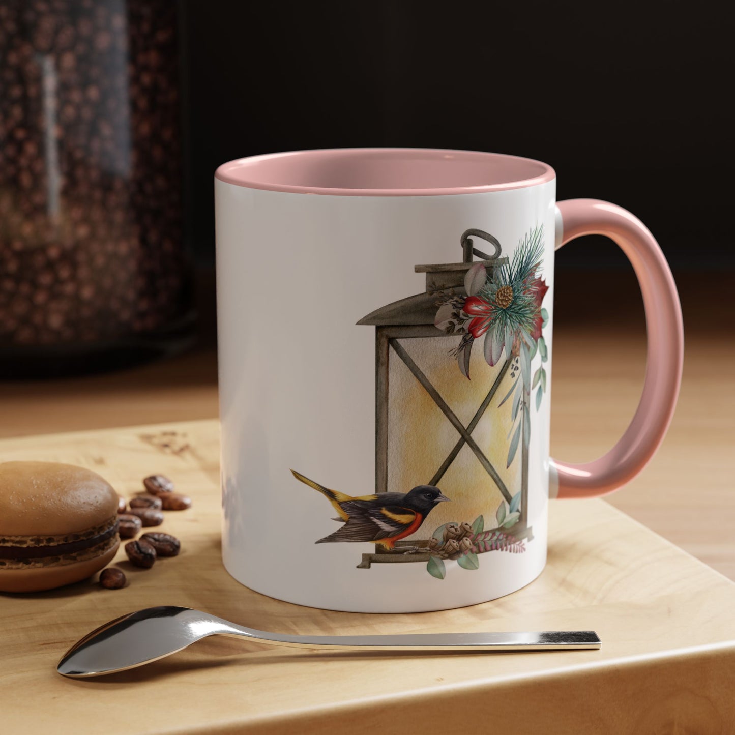 Cozy Christmas Lantern Accent Coffee Mug – Perfect Gift for Bird Lovers