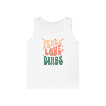 The Nerdy Birder Peace Love Birds Tank Top, Gift for Bird Lovers, Unisex Summer Wear, Fun Casual Tank