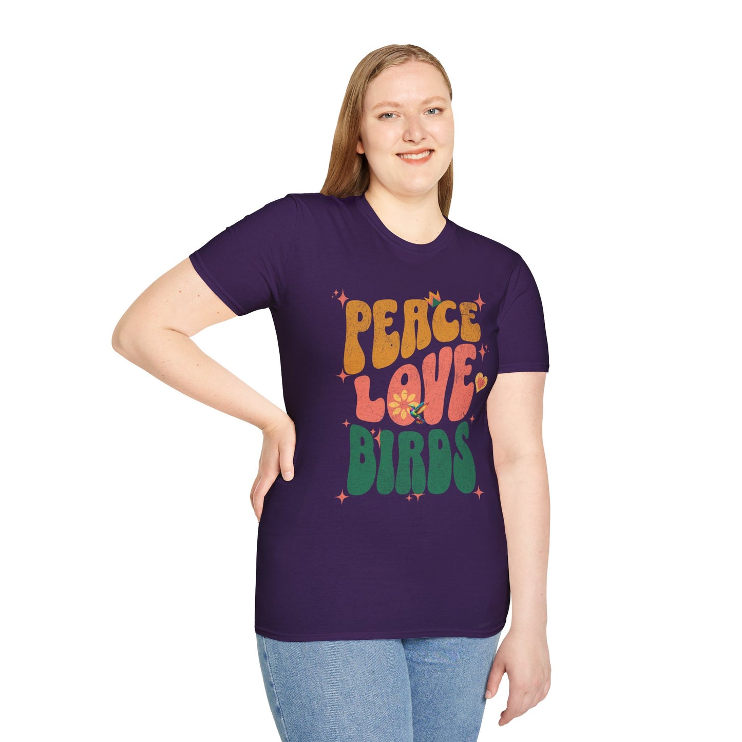 Peace Love Birds Unisex Softstyle T-Shirt - Retro Vibe Tee for Casual Wear