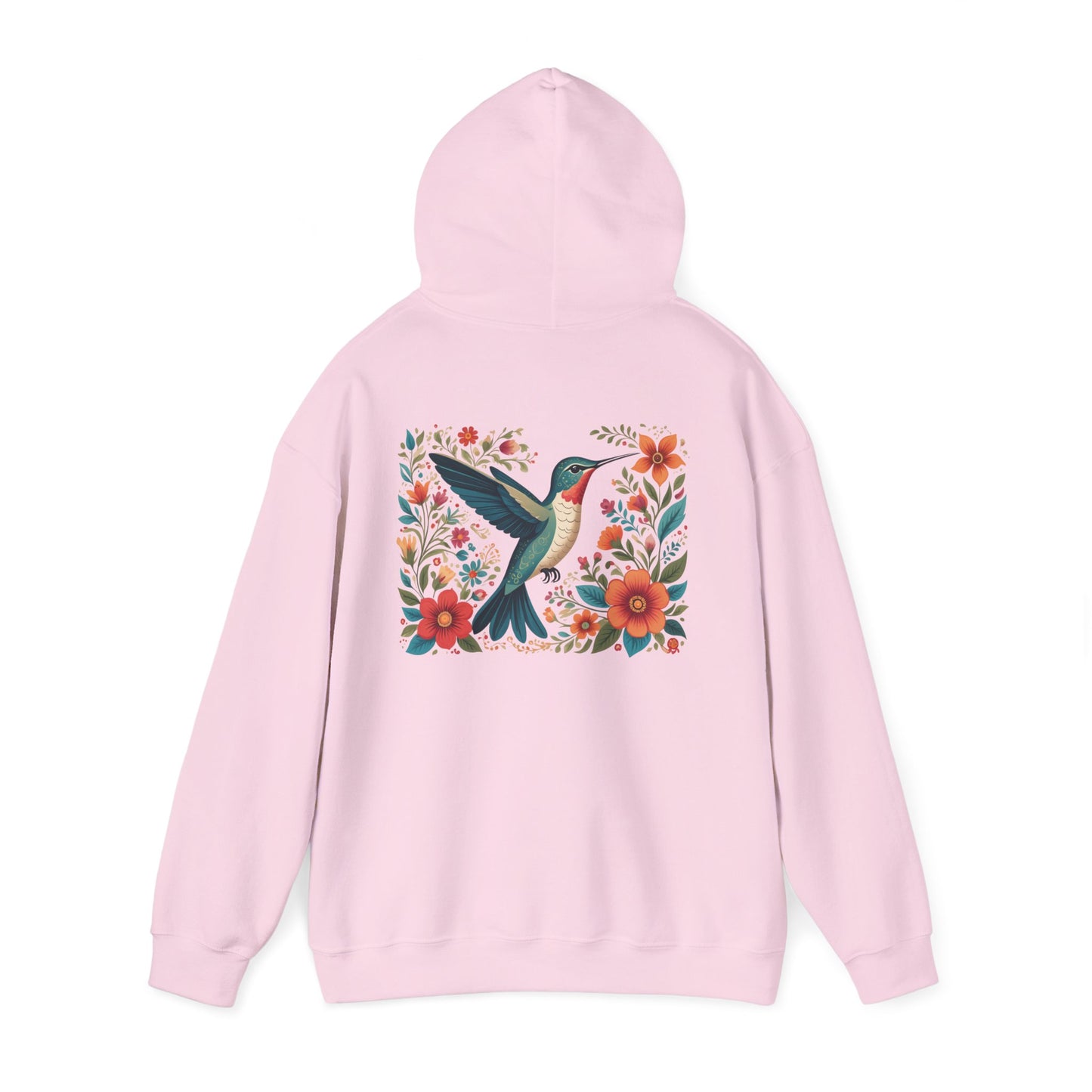 Hummingbird In Bloom Hoodie Back Design - Cozy Sweatshirt for Nature Lovers