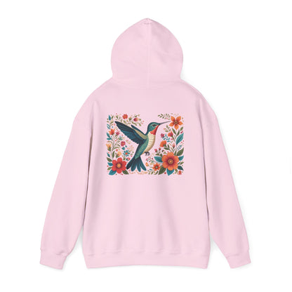 Hummingbird In Bloom Hoodie Back Design - Cozy Sweatshirt for Nature Lovers
