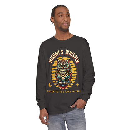 Wisdom's Whisper Owl Long Sleeve T-Shirt for Unisex - Listen to the Owl Within, Perfect Gift for Nature Lovers