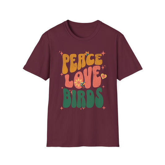 Peace Love Birds Unisex Softstyle T-Shirt - Retro Vibe Tee for Casual Wear