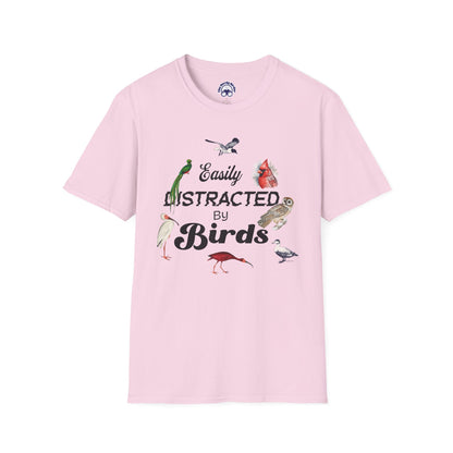 Easily Distracted by Birds T-Shirt - Unisex Softstyle Tee for Bird Lovers