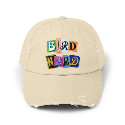 The Nerdy Birder - "Bird Nerd" Distressed Cap, Casual Hat for Bird Lovers, Unique Gift for Nature Enthusiasts, Trendy Apparel for Outdoor Adventures