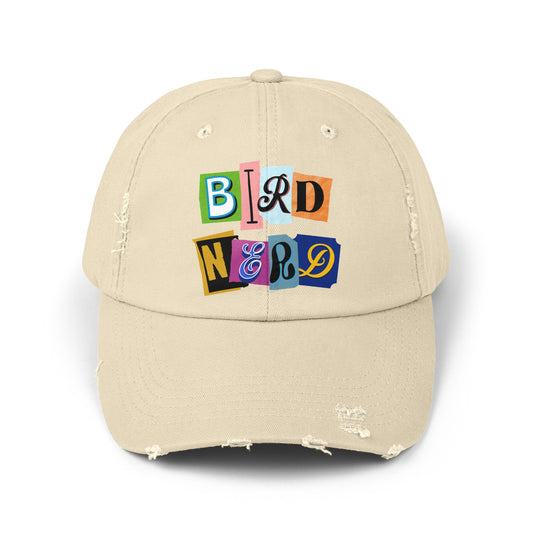 The Nerdy Birder - "Bird Nerd" Distressed Cap, Casual Hat for Bird Lovers, Unique Gift for Nature Enthusiasts, Trendy Apparel for Outdoor Adventures