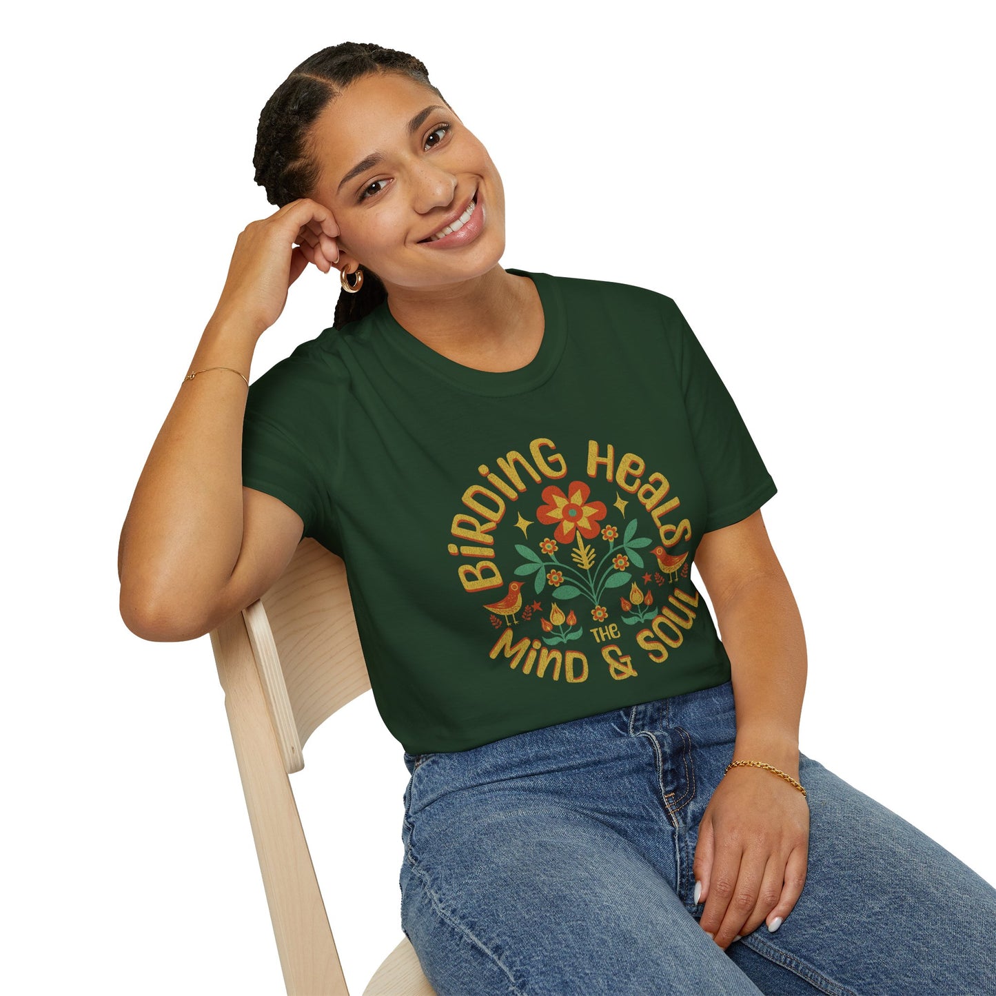 Birding Heals the Mind & Soul – Bird Lover Folk Art T-Shirt