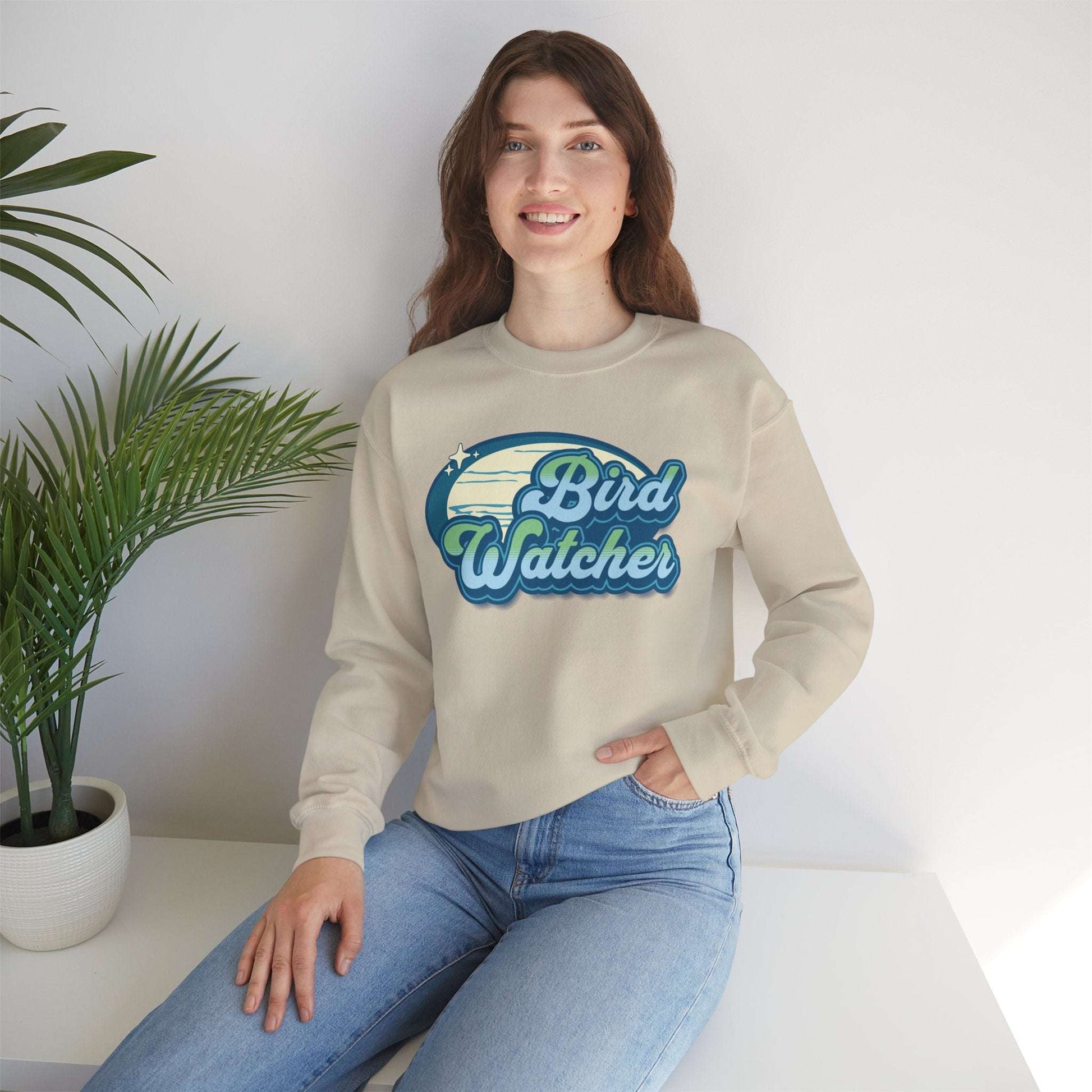 Bird Watcher Teal Graphic Unisex Crewneck Sweatshirt