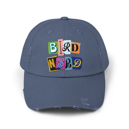 The Nerdy Birder - "Bird Nerd" Distressed Cap, Casual Hat for Bird Lovers, Unique Gift for Nature Enthusiasts, Trendy Apparel for Outdoor Adventures