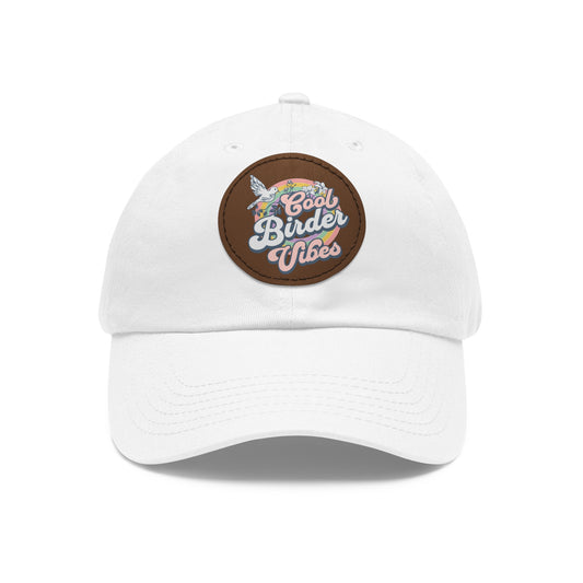 The Nerdy Birder - "Cool Birder Vibes" Dad Hat, Leather Patch Cap, Perfect Gift for Dads, Nature Lovers, Casual Style Cap, Summer Accessories