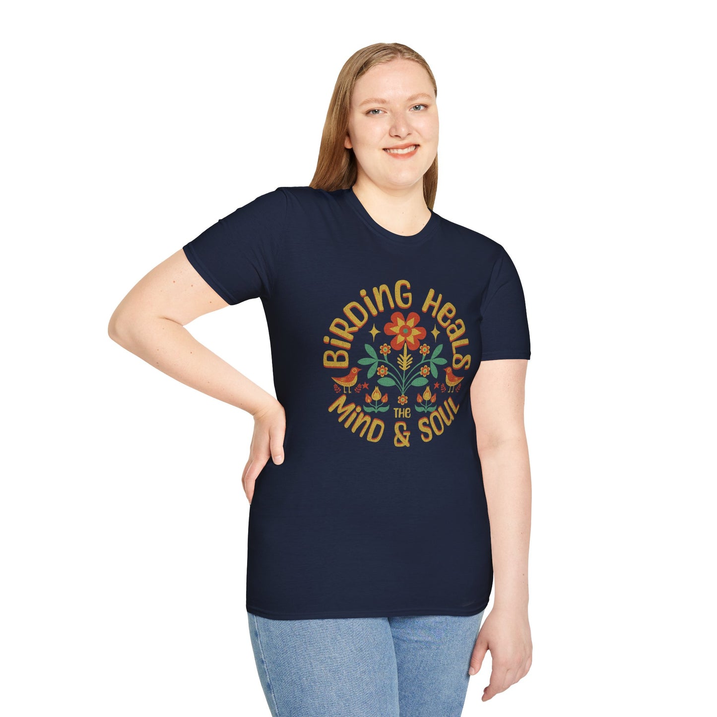 Birding Heals the Mind & Soul – Bird Lover Folk Art T-Shirt