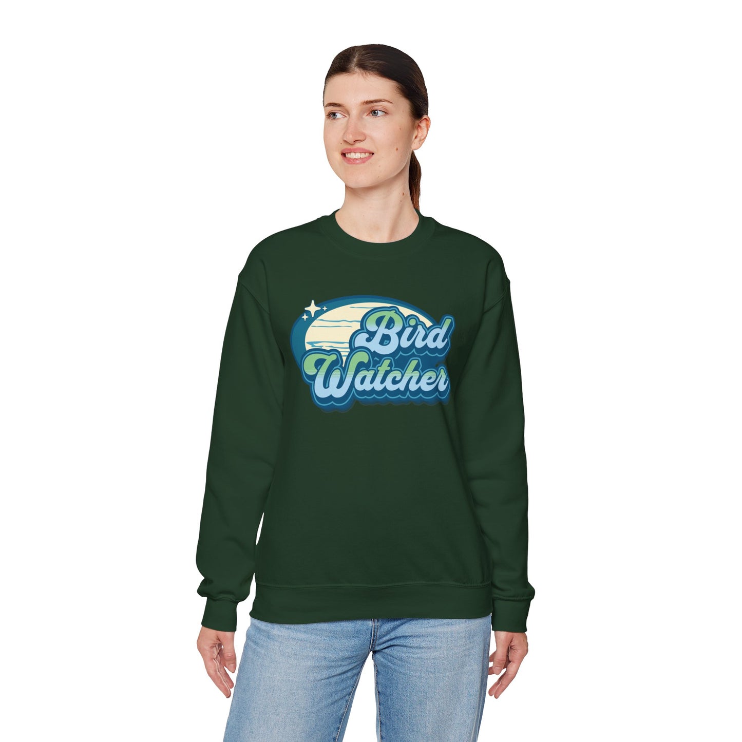 Bird Watcher Teal Graphic Unisex Crewneck Sweatshirt