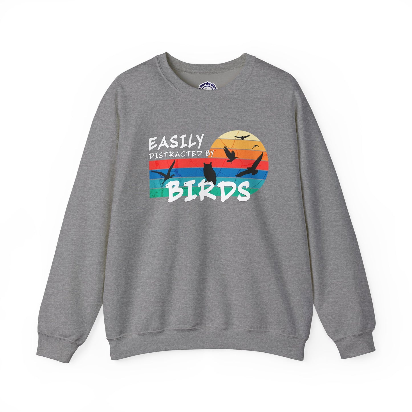 Easily Distracted by Birds Retro Sunset Crewneck Sweatshirt
