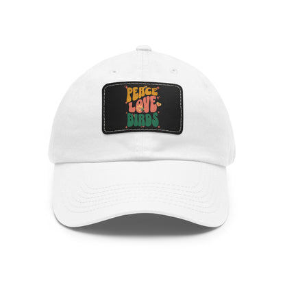 Peace Love Birds  Hat with Leather Patch, Casual Cap for Bird Lovers