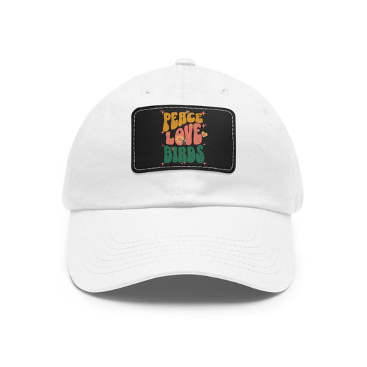 Peace Love Birds  Hat with Leather Patch, Casual Cap for Bird Lovers