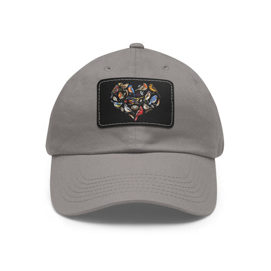 Bird Heart Hat with Leather Patch, Casual Cap for Bird Lovers