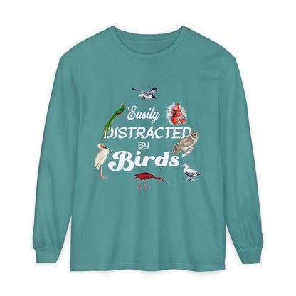 Easily Distracted by Birds Long Sleeve T-Shirt | Unisex Casual Tee for Bird Lovers