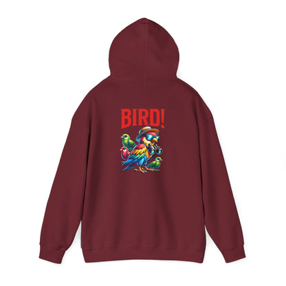 The Nerdy Birder - "Bird!" Back Design Unisex Hoodie - Cozy Sweatshirt for Nature Lovers
